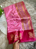 Pink whisper soft silk saree with Ruby pink boarder of mango jelly antique gold design with blouse