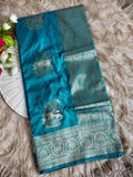 Antique peacock soft silk hiran design with banarasi gold jareee with blouse