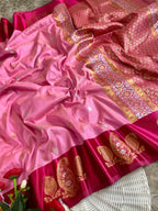 Pink whisper soft silk saree with Ruby pink boarder of mango jelly antique gold design with blouse