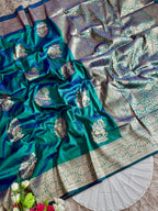 Mystic emerald tale soft silk hiran design with banarasi gold jareee with blouse