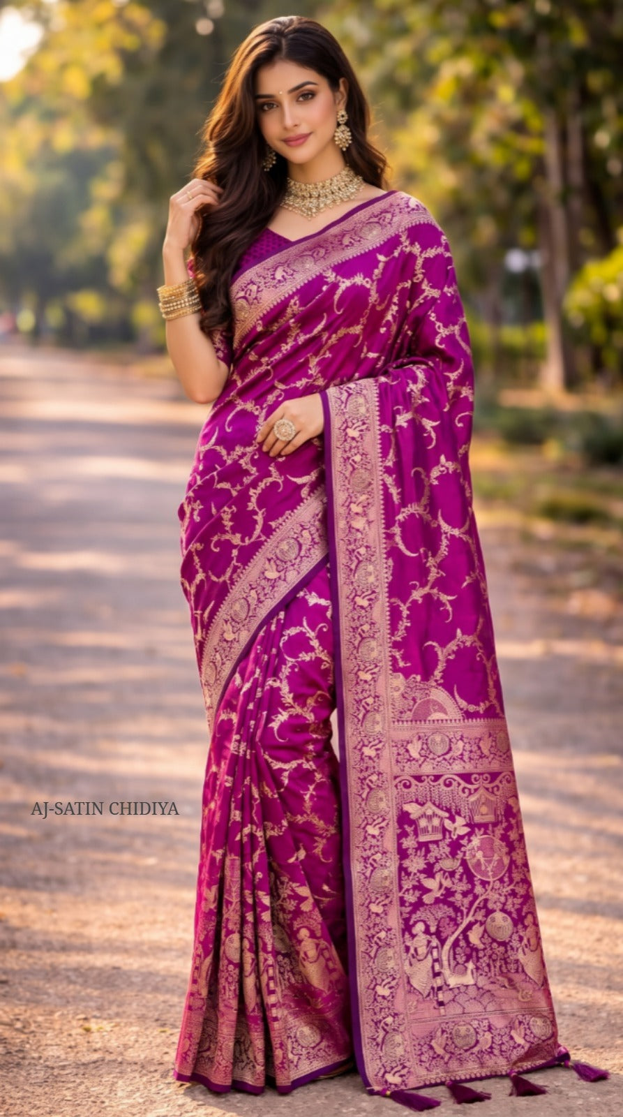 BEAUTIFUL SATIN SILK SAREE WITH RICH PALLU AND PATLI WORK SPECIAL FESTIVE CHIDIYA DESIGN