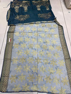 4 Colors FANCY PRINT SAREE WITH DMC SIROSKI WORK WITH BEAUTIFUL FIRMA BLOUSE