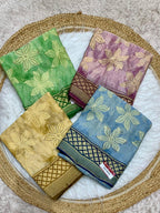 4 Colors FANCY PRINT SAREE WITH DMC SIROSKI WORK WITH BEAUTIFUL FIRMA BLOUSE